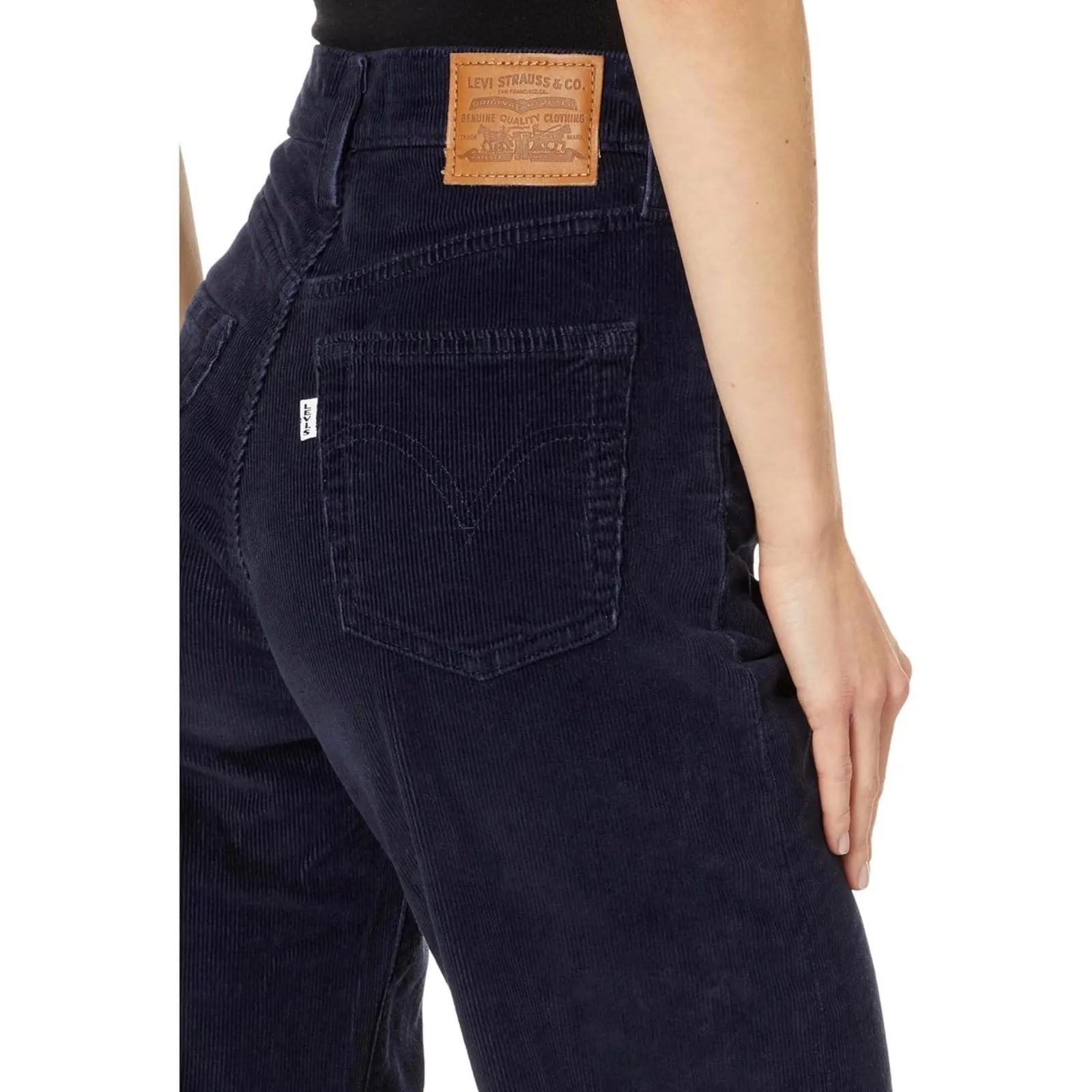 Levis Size 24 Waist Corduroy Jeans Ribcage Wide Leg High Rise Flare Navy 584 - Image 2