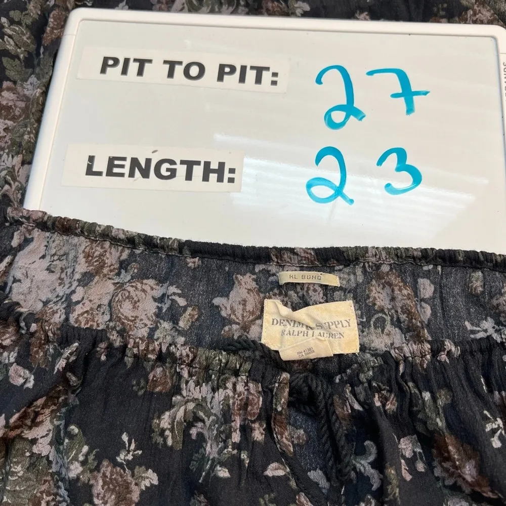 Denim & Supply Ralph Lauren RL Boho Floral Semi Sheer Cropped Blouse Size Medium - Image 2