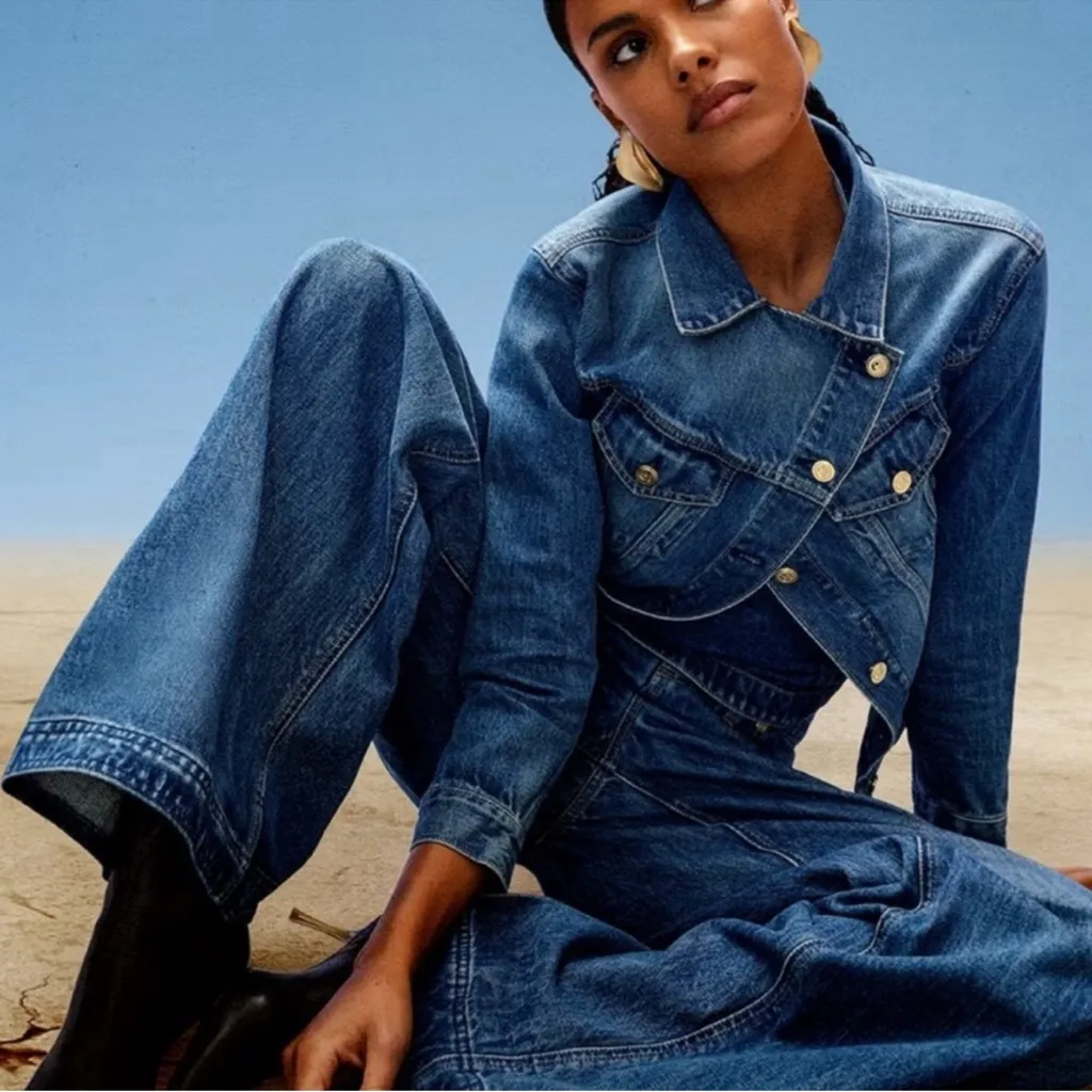 Cult Gaia NWT Gap x  Asymmetrical Denim Jacket Women's Size small - Image 2