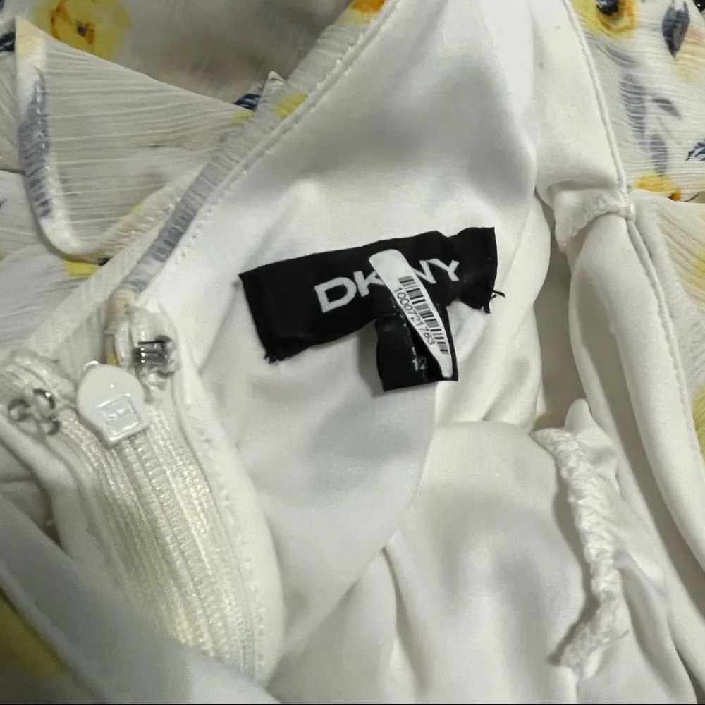 DKNY Midi Yellow Floral V-neck Ruffle Dress Size 12 - Image 12