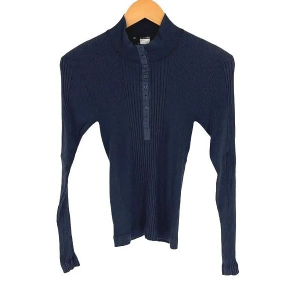 Sugar Products Womens Ribbed Half Button Long Sleeve Knit Top‎ Navy Size XSmall Blue - Image 2