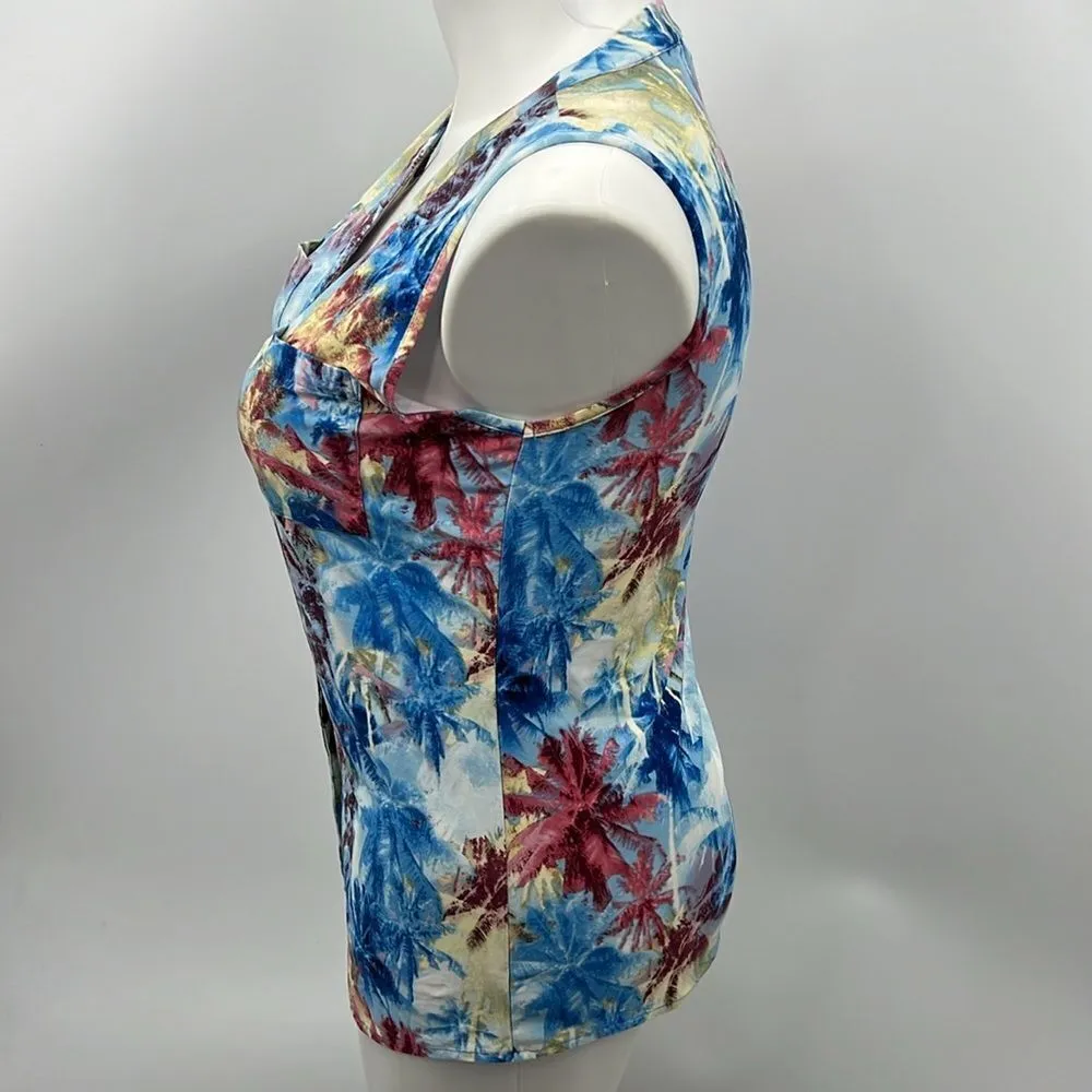 BCBGMAXAZRIA Palm tree print sleeveless fitted top - Image 3