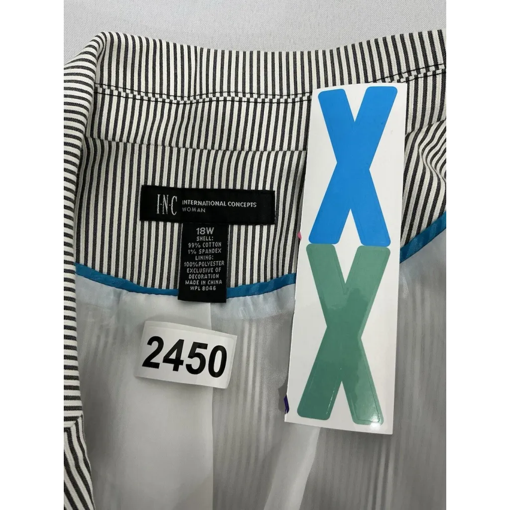 Womans Inc. Woman 18 W White Black Stripe 3/4 Sleeve Scrunched Lined Blazer Size 18W - Image 3