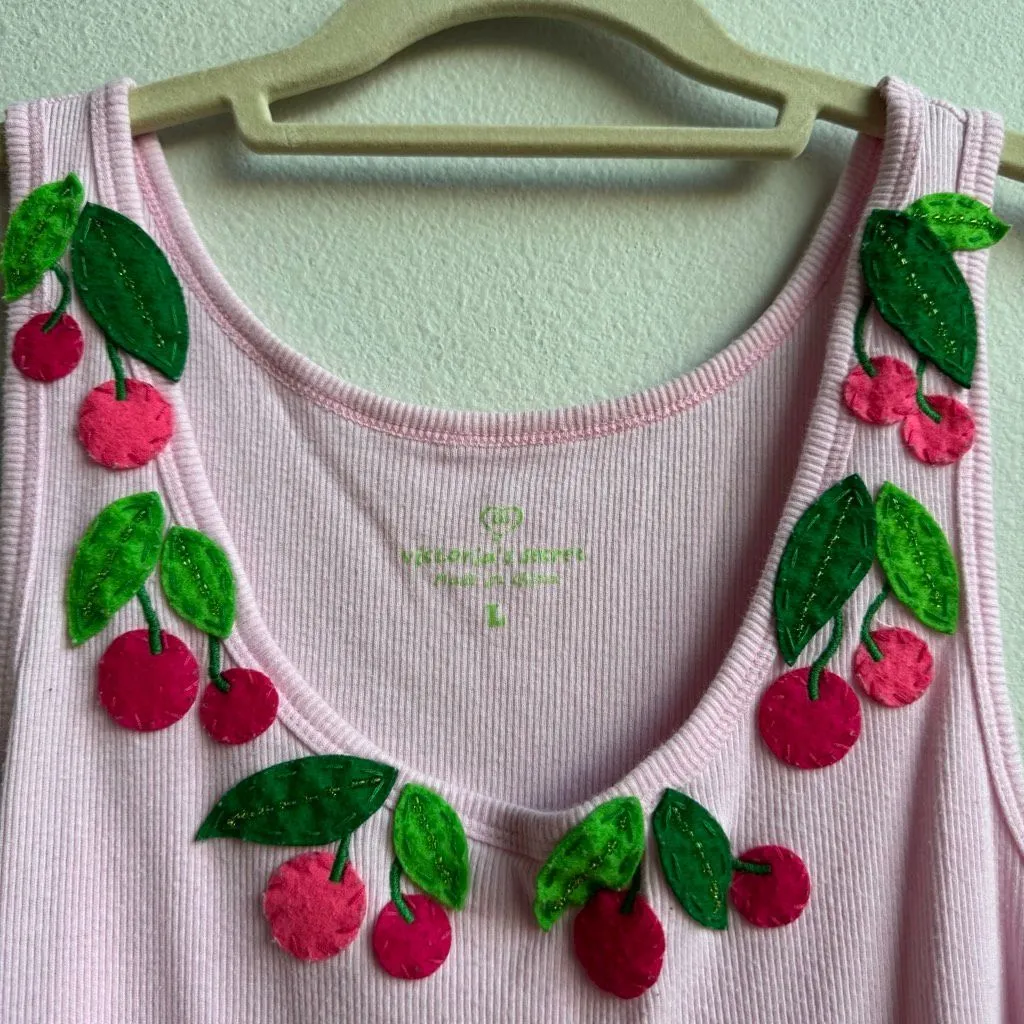 Y2K Victorias Secret Cherry Trim Babydoll Cami Top Size Large Fairy Coquette - Image 2