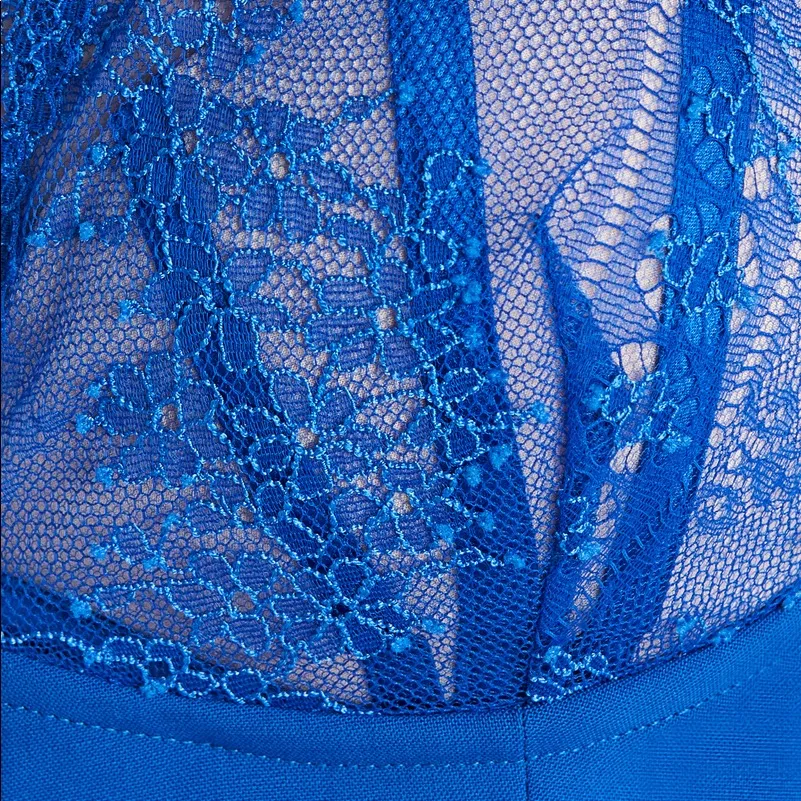La Perla Hot blue longline Leavers lace bralet - Image 4