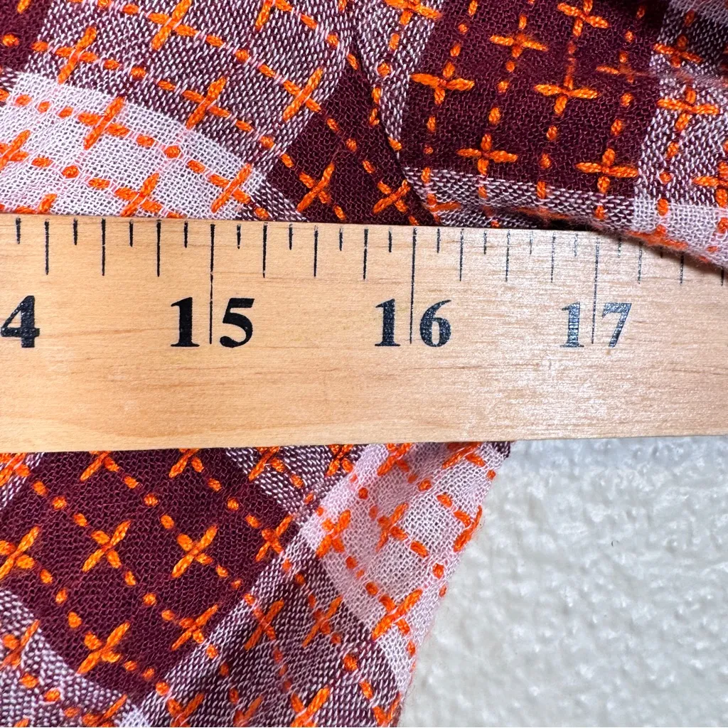 Pilcro Pink Red Plaid Peplum Blouse Womens S Fall Boho Long Sleeve Shirt Top - Image 4