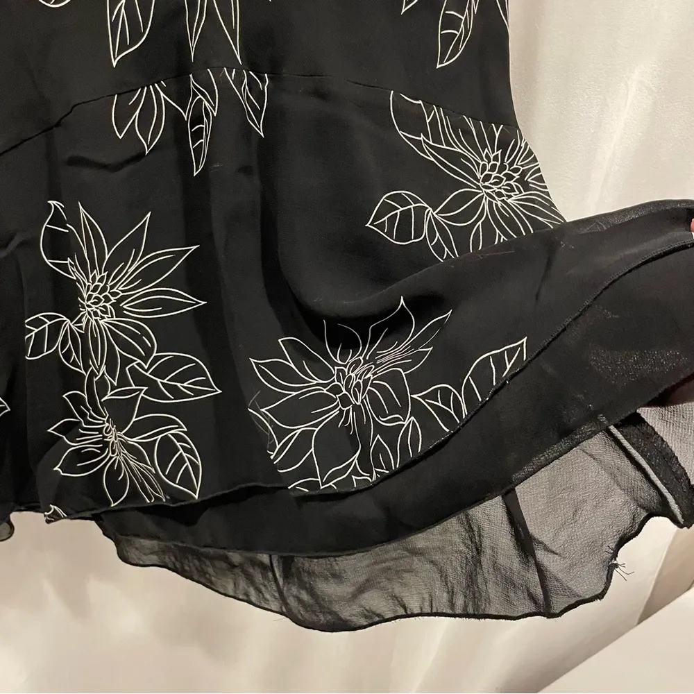 Y2K flowy whimsigoth black floral midi ruffle skirt goth glamour Size L - Image 5