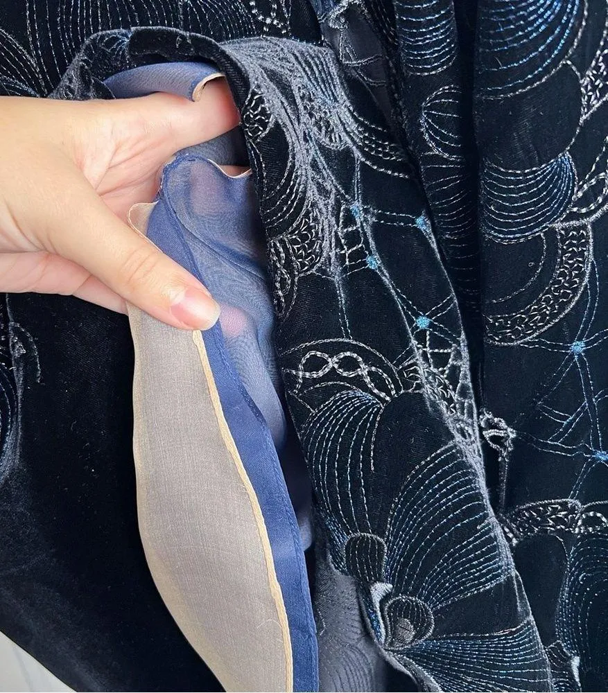 Lourdes Chavez • couture embroidered silk velvet gown floral black blue formal Size 10 - Image 9