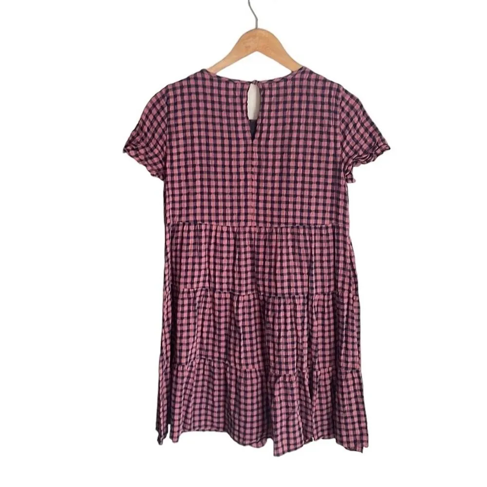 Madewell Short-Sleeve Tiered Mini Dress in Gingham Check - Image 4