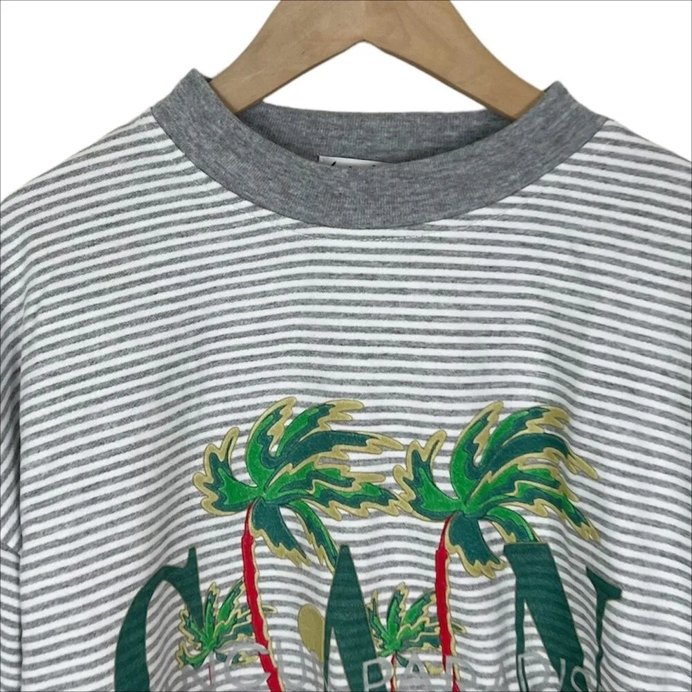 Vintage 90s Cancun Paradise Sweatshirt 100% Cotton in Gray Stripe Size Medium - Image 3