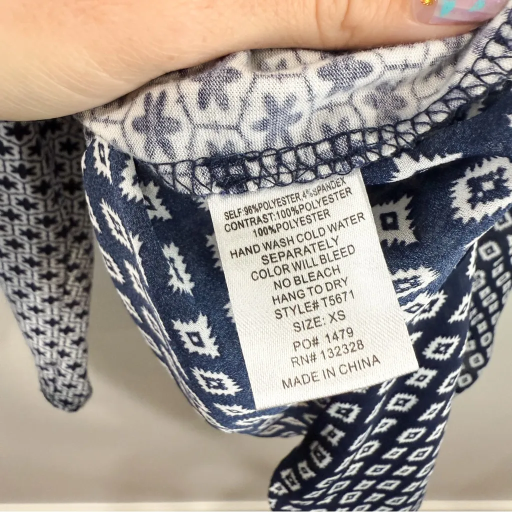 Boho Ezra Embroidered Tassel Blouse Navy White XS - Image 3