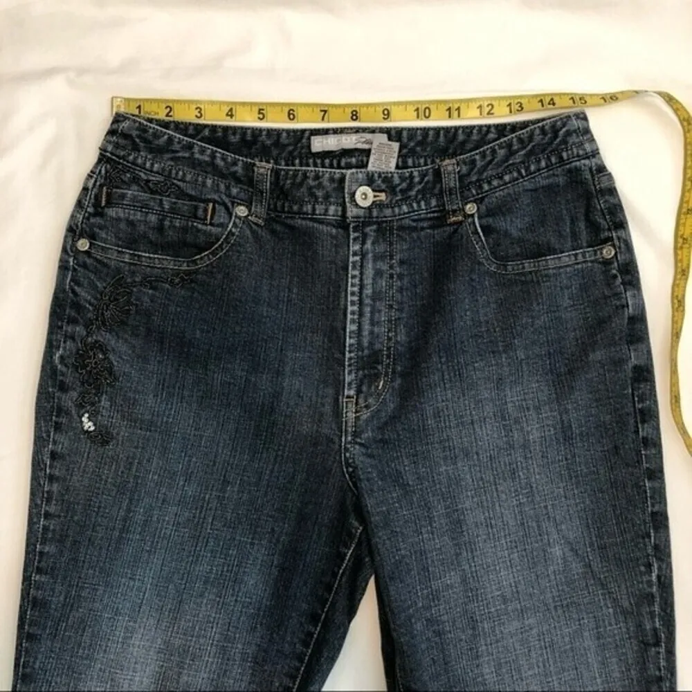Chicos Platinum Denim Blue Embroidered Marquis Bootcut Jeans Size 1 M 8 - Image 7