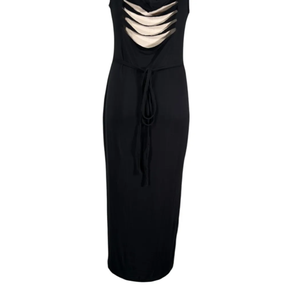 Halara Ribbed Hooded High Neck Sleeveless Cut Out Tie Back Dress Size Large - Image 8