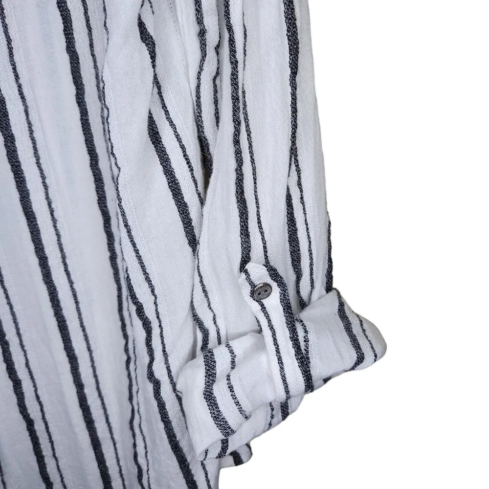 Lucky Brand Size Small Cotton Striped Button Down Long Sleeve Shirt Tab Sleeves - Image 5