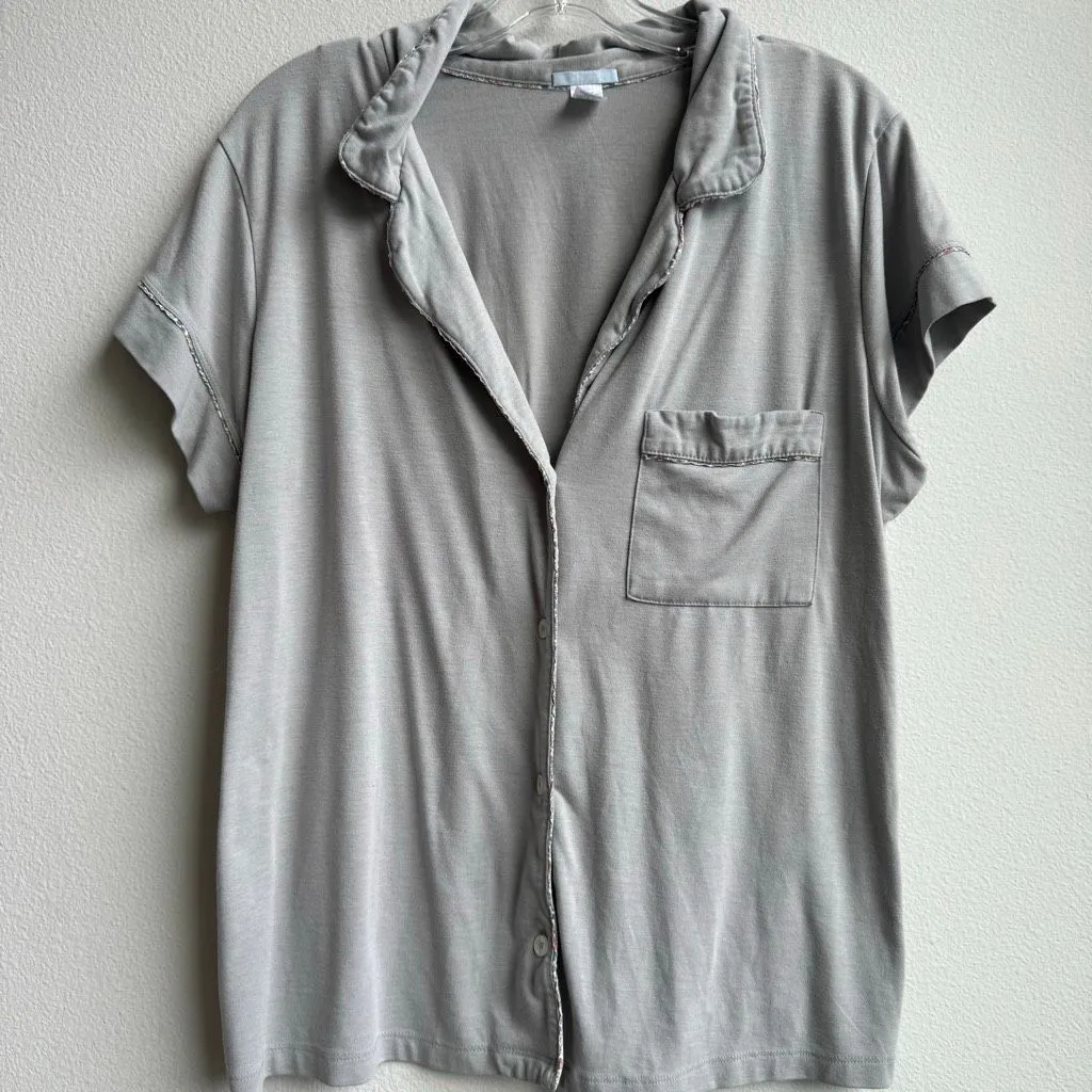 Eberjey Gray Floral Trim Button Down Short Sleeve Pajama Set Size Small? Medium? - Image 2