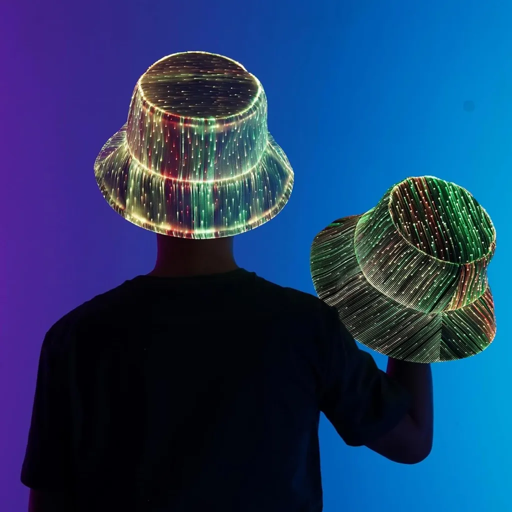 NWT LED Rave Bucket Hat – Light Up 7 Colors USB Rechargeable Festival Cap Red - Image 4