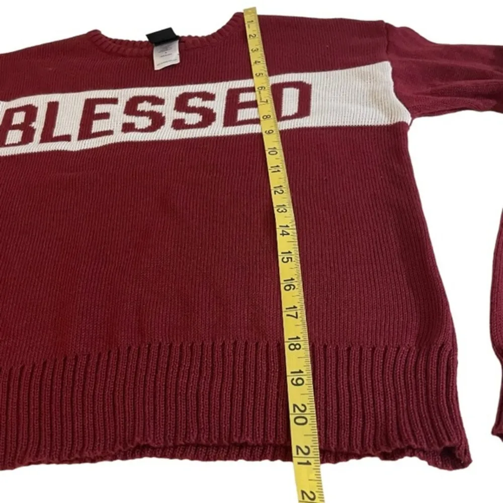 NWOT Burgundy Dark Red Crewneck Sweater Top Blessed New Small Cheugy - Image 4
