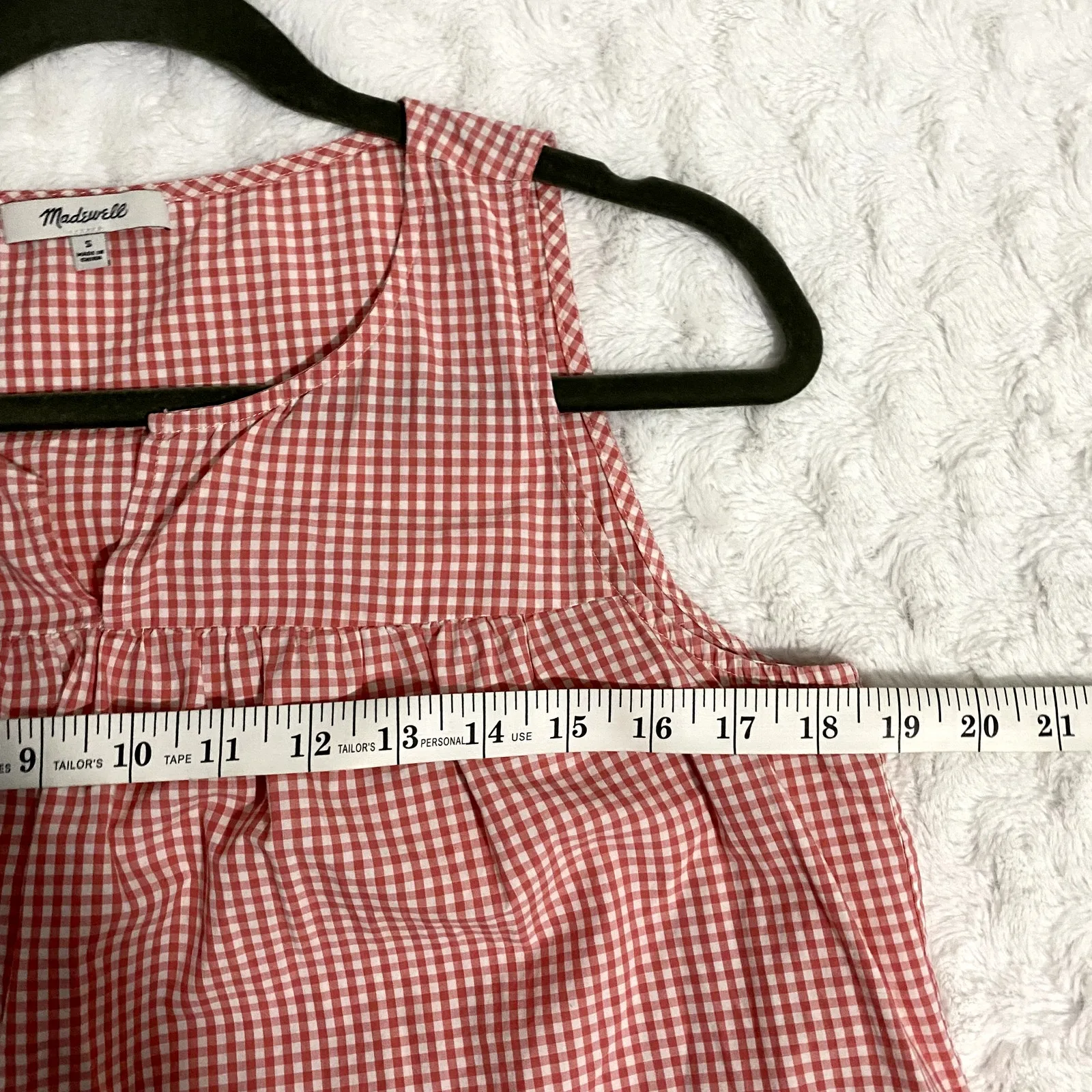 Madewell Red Embroidered Gingham Scalloped Hem Preppy Cottagecore Tank Top S - Image 8
