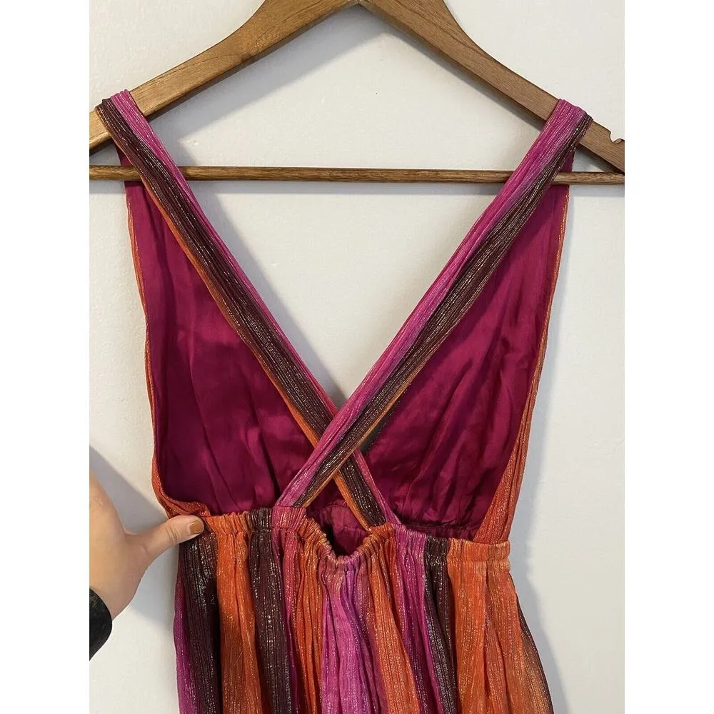 Alice + Olivia Ombre Low V-neck Mini Dress Pink Purple Red Silk Metallic GUC S - Image 5