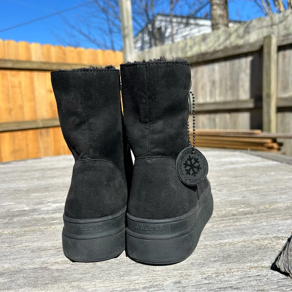 J/Slides Truly Faux Fur Lined Suede Zip‎ Henley Platform Booties Black Size 6.5 - Image 6