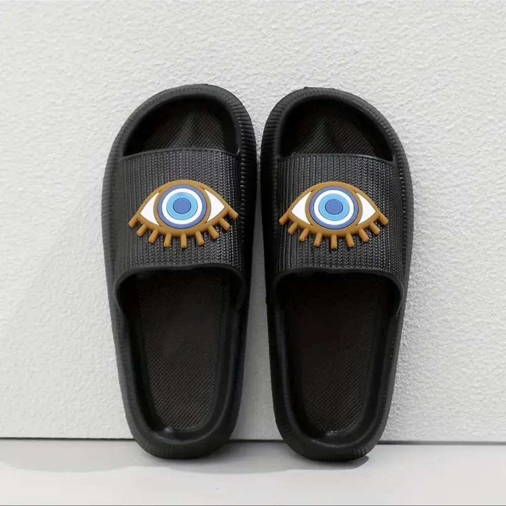 Evil Eye Casual Black Open Toed Slide Sandals Blue Size undefined - Image 3