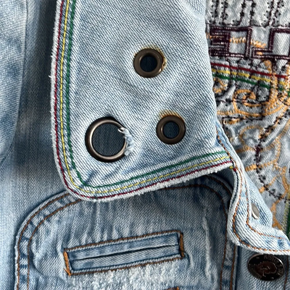 Bob Marley and the wailers embroidered Jean jacket june 18 1978 Blue Size XS - Image 4