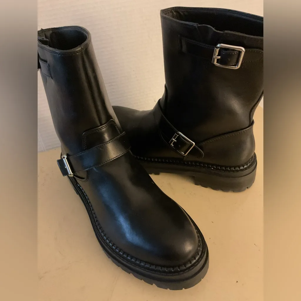 Steve Madden women black leather biker moto Boots size 11 - Image 4