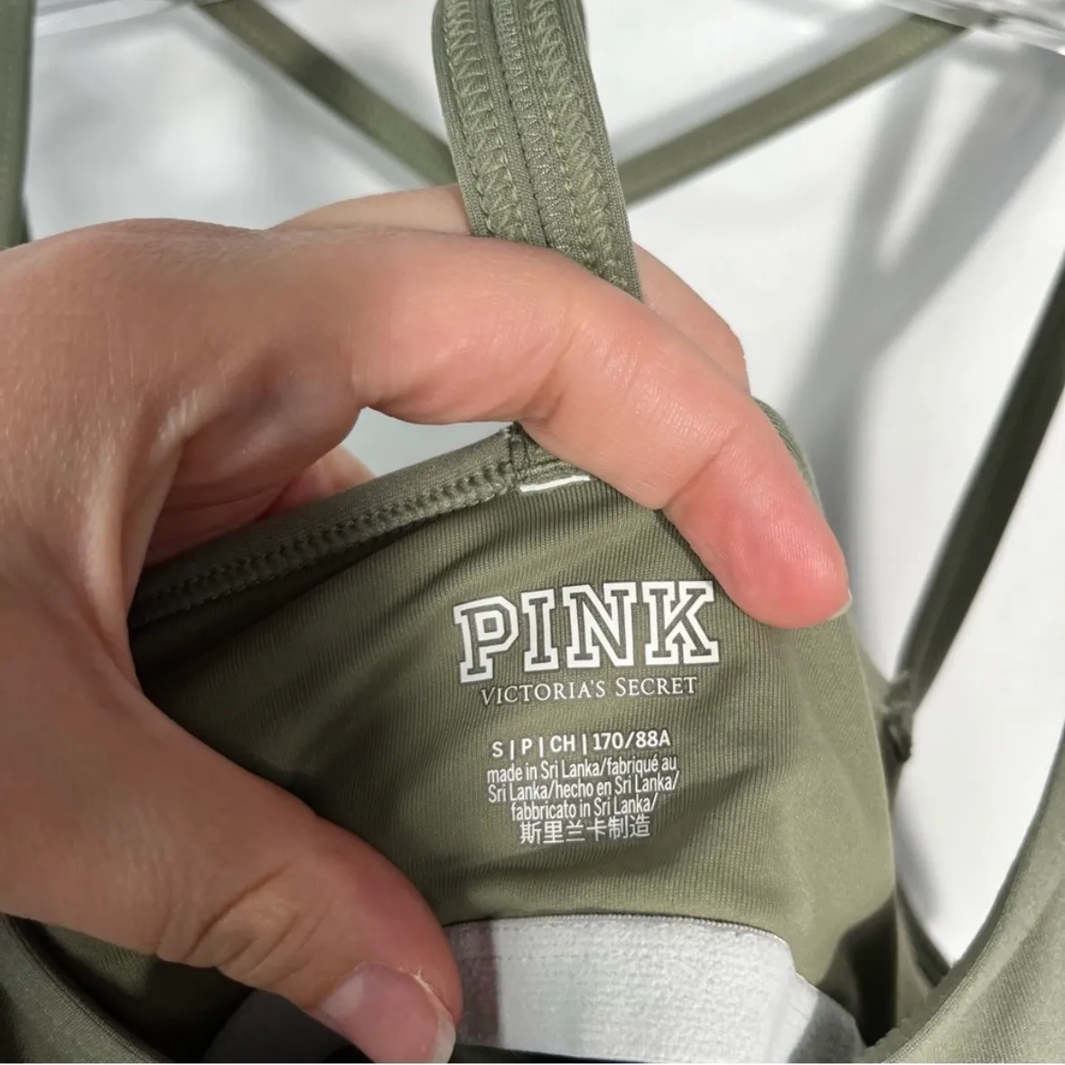 PINK VS Olive Green Athletic Gym Padded Tie Bottom Strappy Back Tank Top Small S - Image 5