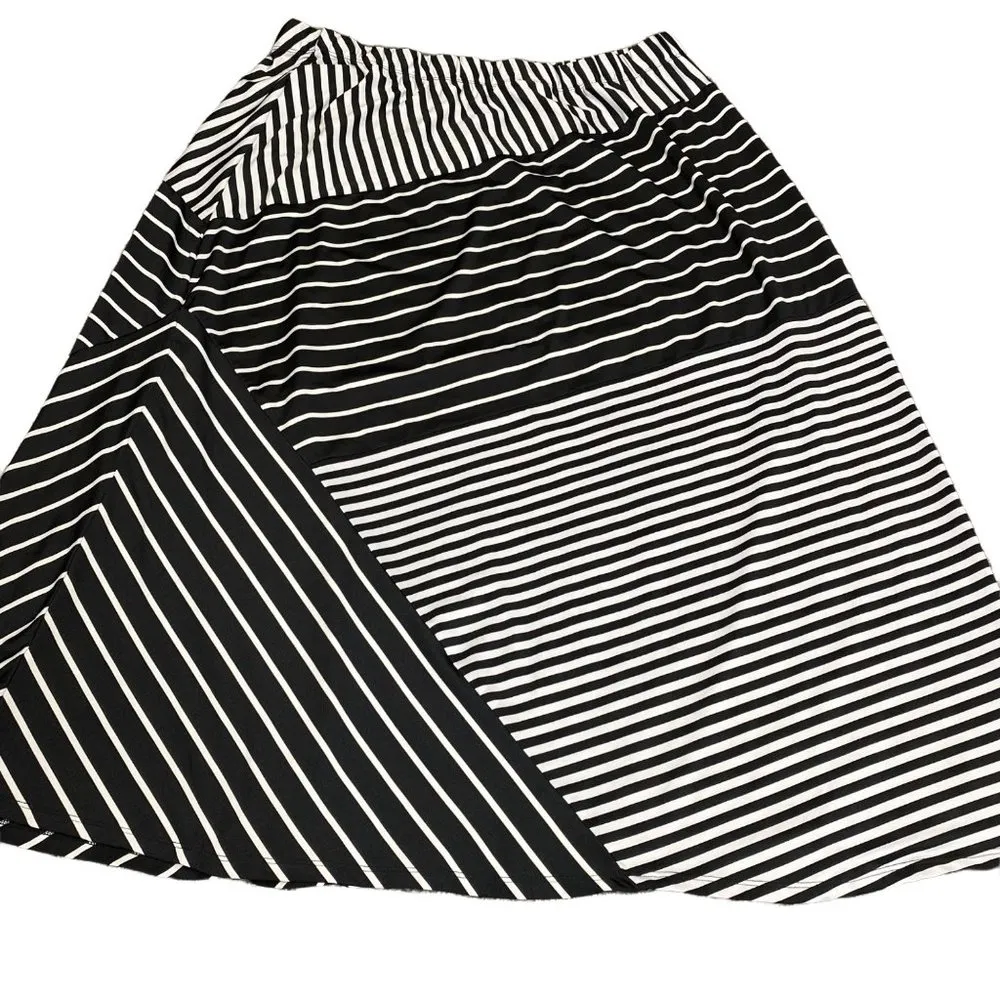 Kim Rogers Women 2X Skirt Black White Stipe Patterns Elastic Waist Long Modest - Image 2