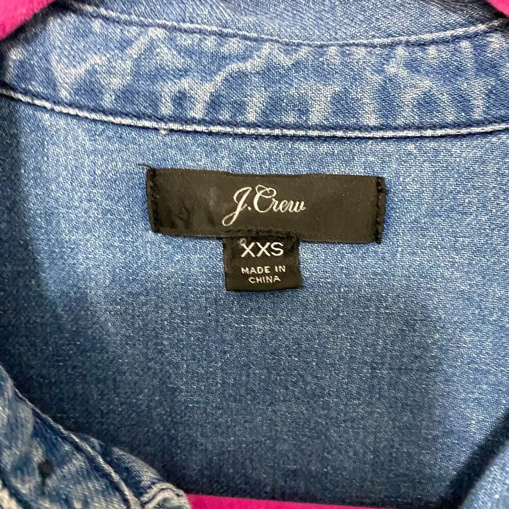 J. Crew Blue Chambray Utility Pocket Cotton Popover Preppy Mini Dress XXS - Image 4