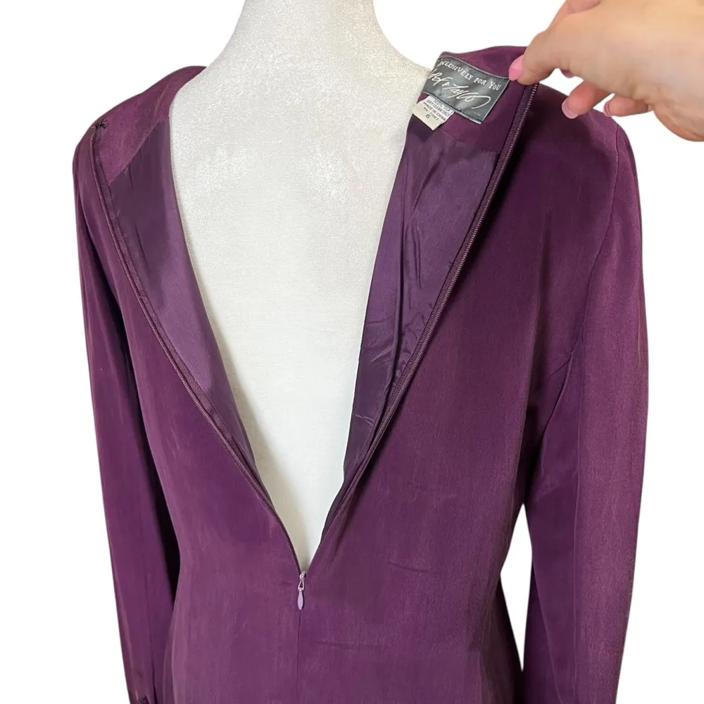 VTG Lord & Taylor 100% Silk Sheath Dress Long Coat Jacket Plum Career RARE Sz 6 Purple - Image 8