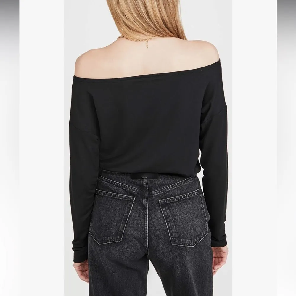 PAIGE womens Suvi Bodysuit Off the Shoulder Long Sleeve in Black. Sz Med - Image 2