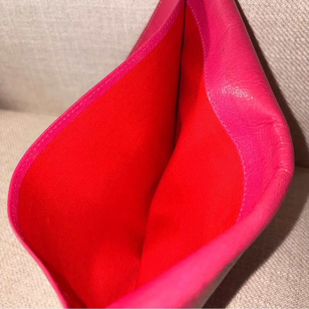 Tusk Pink Leather Envelope Clutch with Contrast Stitching - Image 5