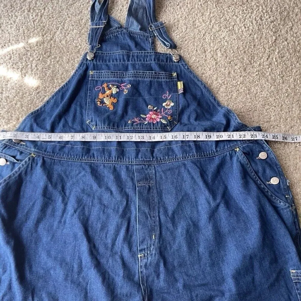 Vtg 90s Winnie The Pooh Denim Shortalls Overall - Disney Women's Sz 26W/… - Image 7