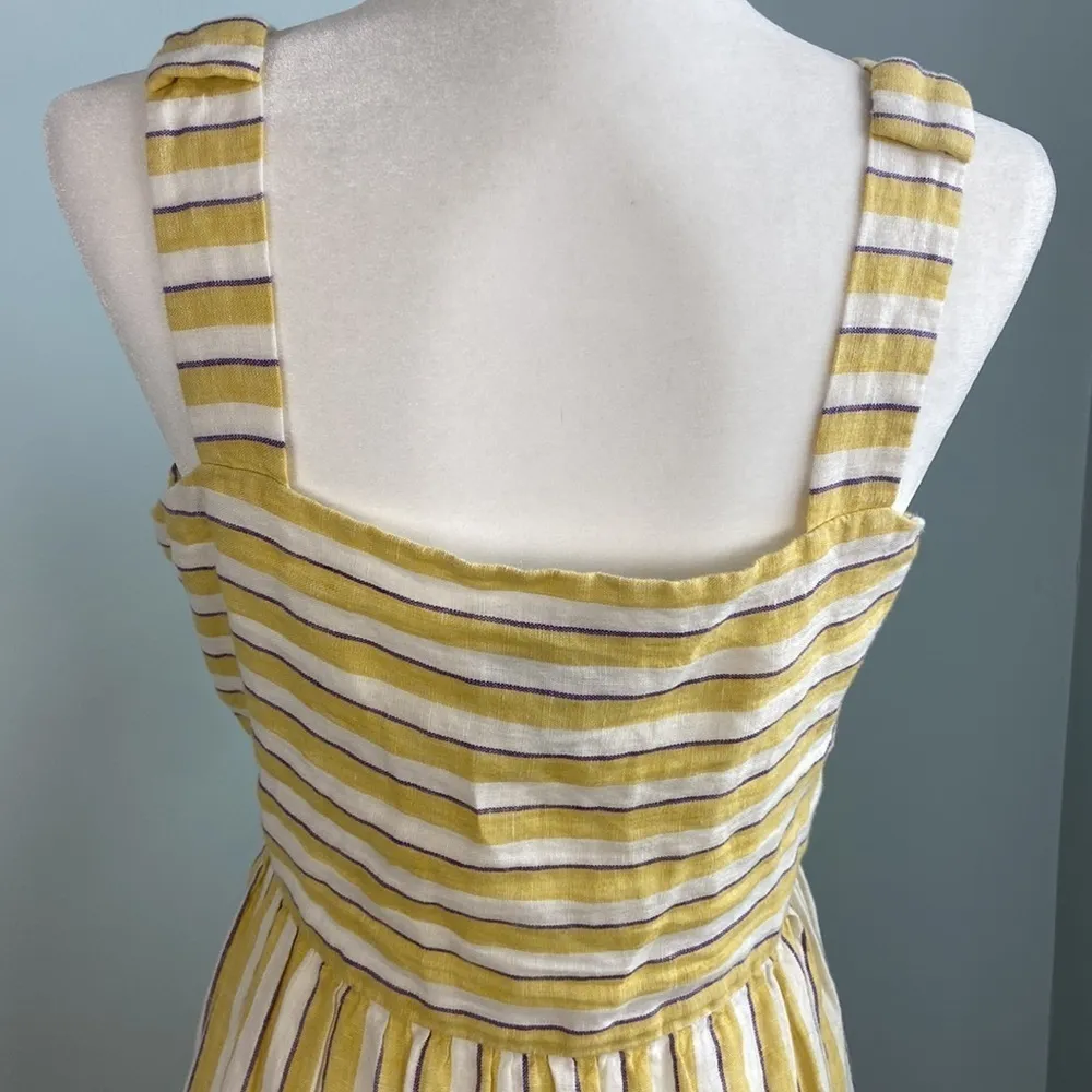 Rachel Zoe Midi Dress 100% Linen Stripe Button Front Size 10 - Image 8