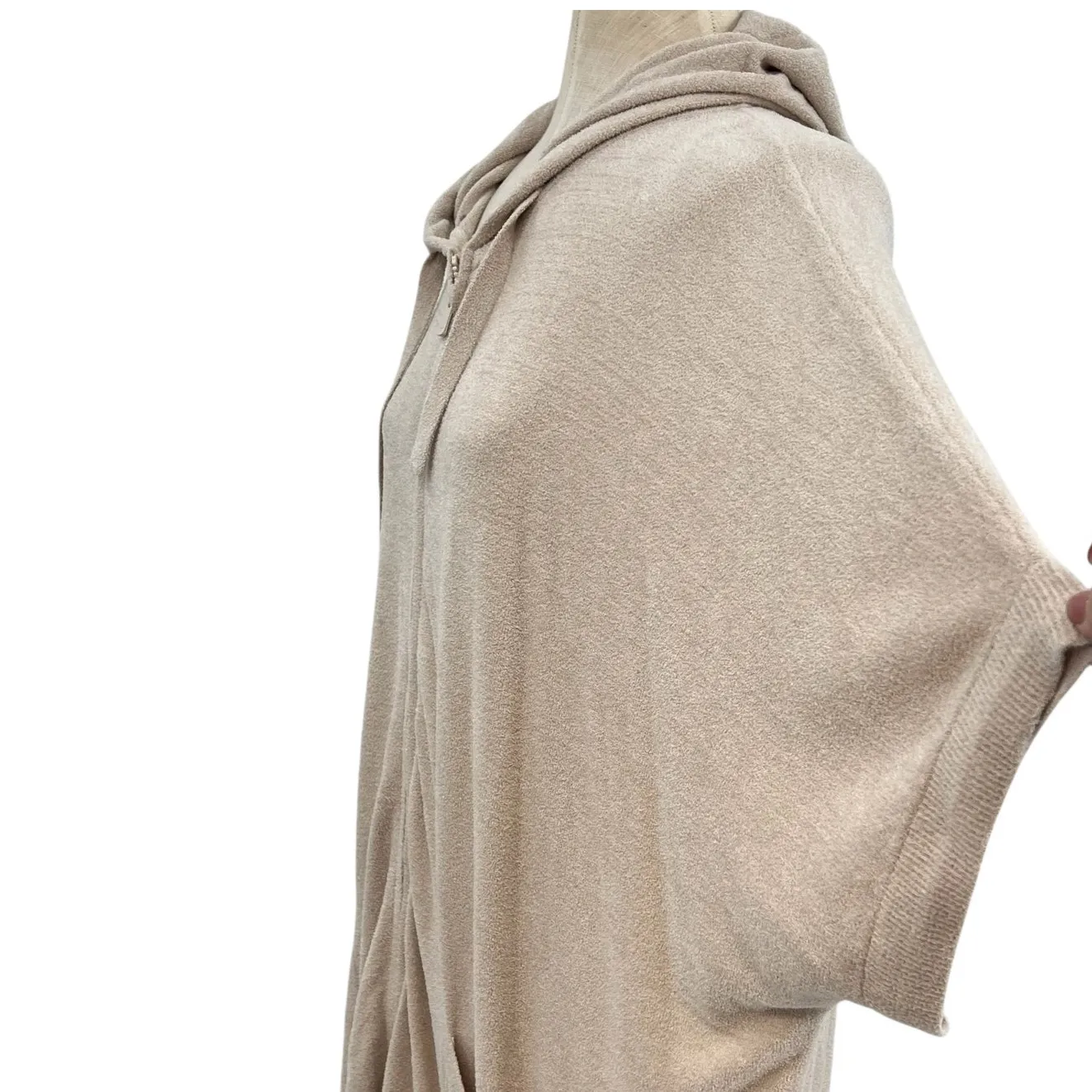 Barefoot‎ Dreams CozyChic Ultra Lite Short Sleeve Zip-Up Hoodie Cream Size L XL - Image 9