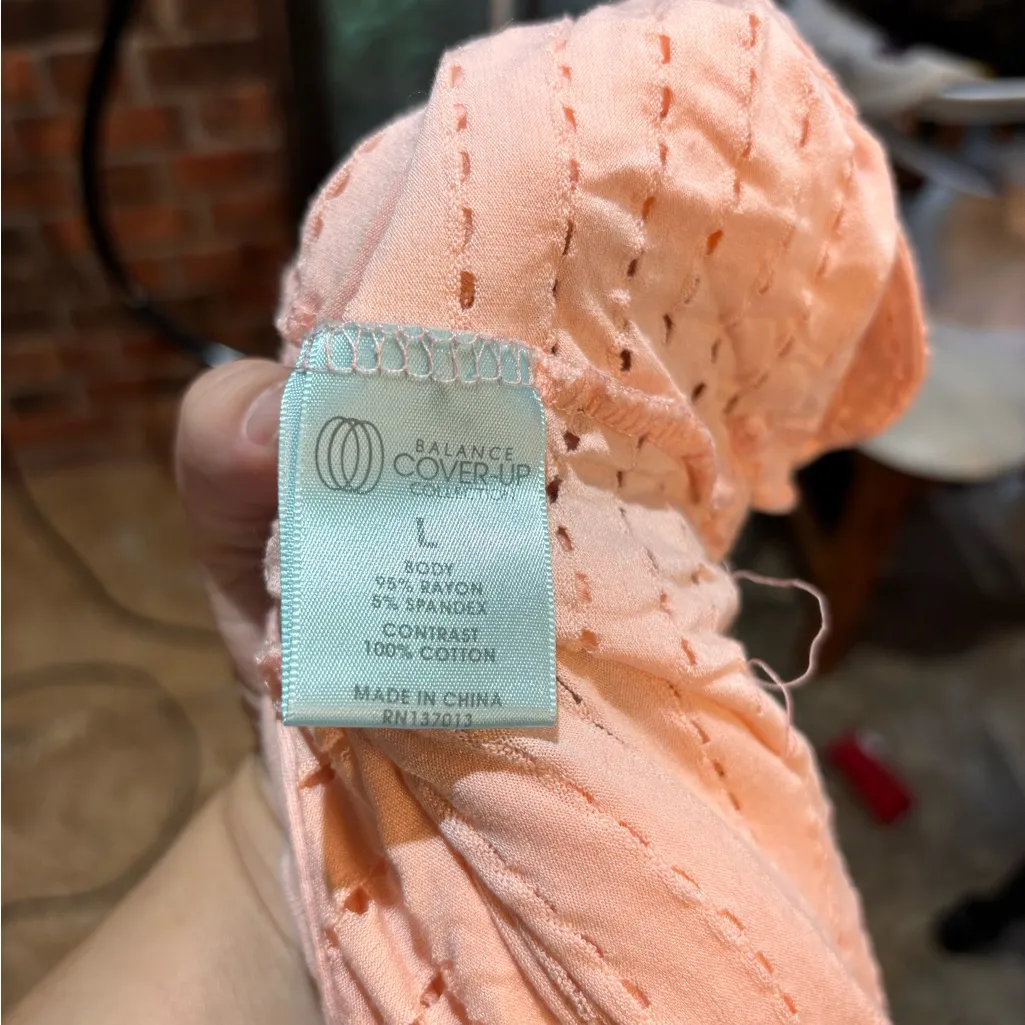 Balance collection womens open knit hooded swim cover -up peach pink L - Image 5