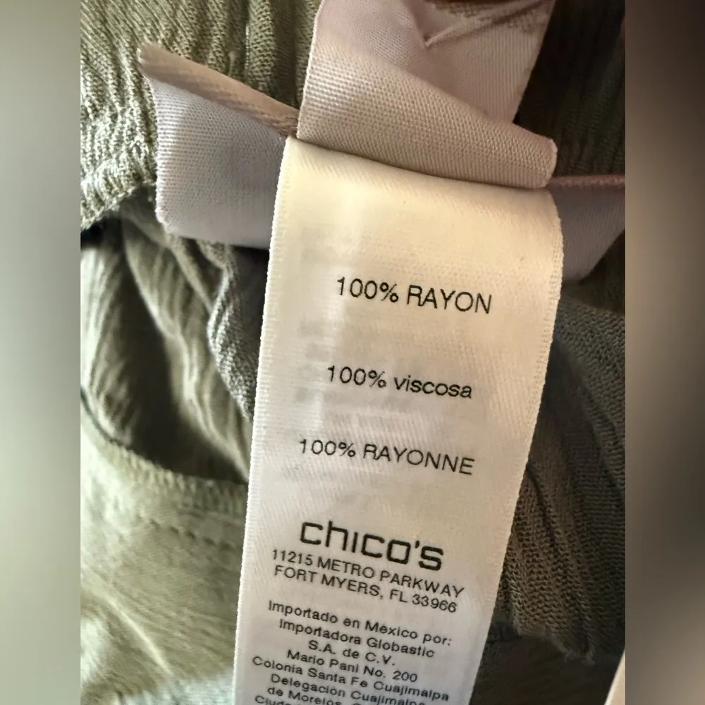 CHICO'S Tapered Ankle Gauze Pants Olive Rayon Waist Tie Accent NWT Size 2.5 - Image 3