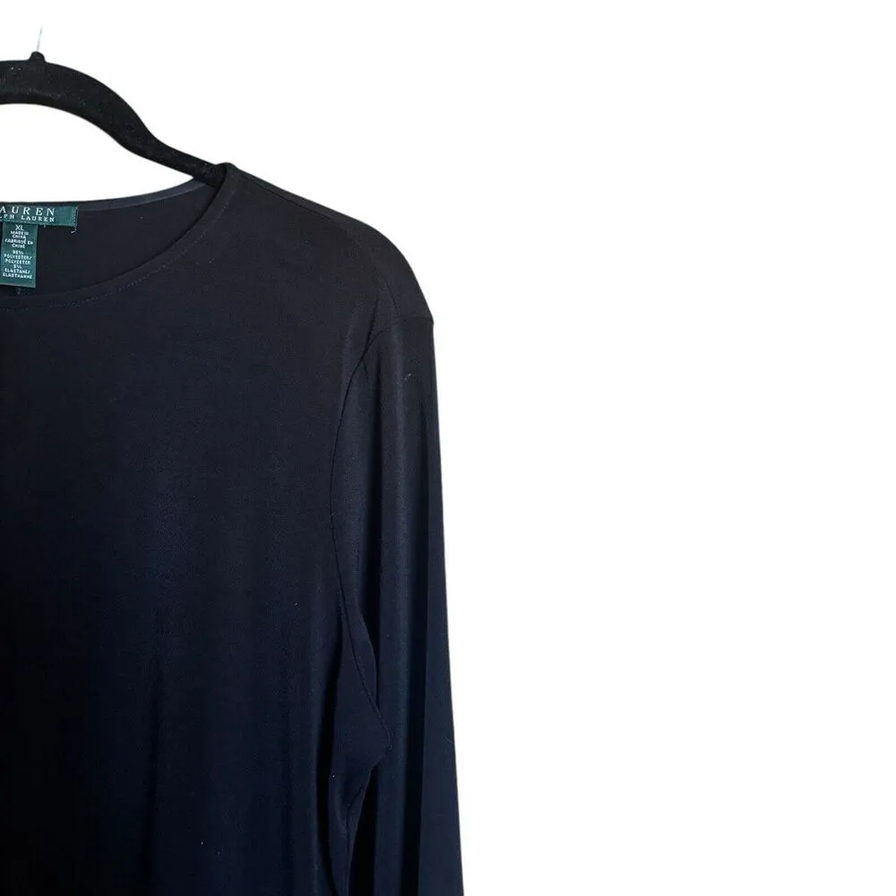 Lauren Ralph Lauren Tunic Top Womens XL Black Keyhole Front Stretch Blouse - Image 3