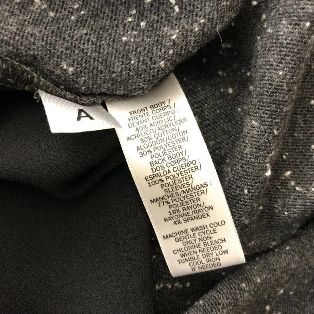 Ann Taylor LOFT Top Blouse Mixed Media Hi Low Split Neck Pleat Gray Black M - Image 4