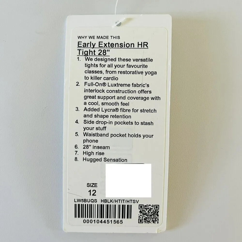 LULULEMON ATHLETICA Heathered Black Early Extension HR Tight 28" Leggings -US 12 - Image 7