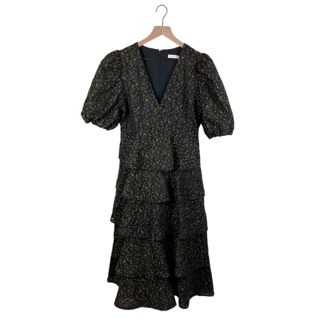 Marie Oliver Women's Everly Ruffled Organza Midi Dress Size 8 Black Jacquard - Image 13