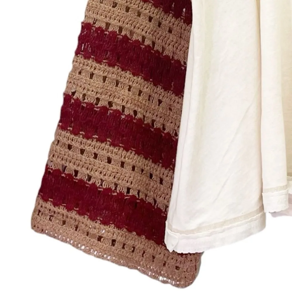 Free People Festival Ready Tee Crochet Sleeve Cream & Rust Knit Top Size Large - Image 7