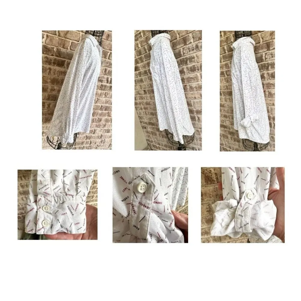 Cosmic Blue Love Roll Tab Sleeve Shirt XL White Hi Low New York Paris Traveler - Image 11