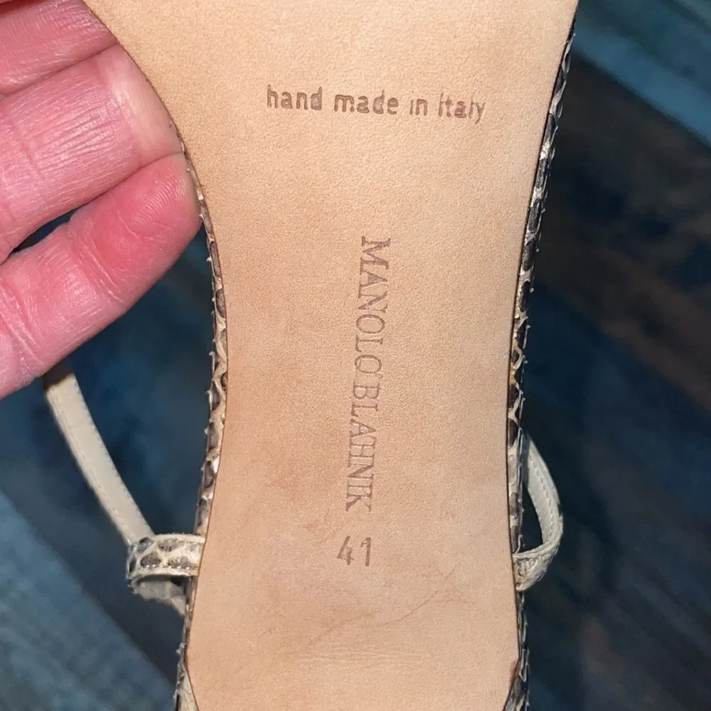 Manolo Blahnik Strappy Snake Heels with dust bag - Image 4