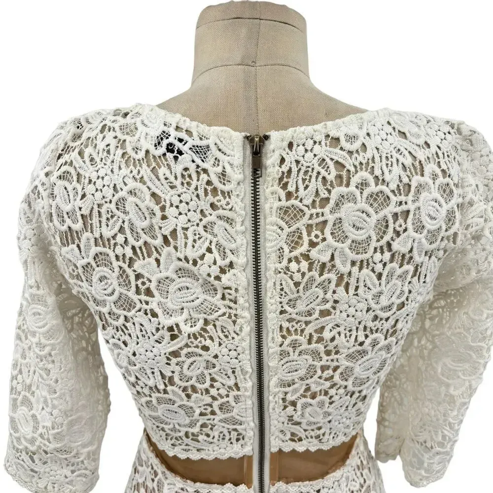 Hello Molly White Lace Crochet Illusion Cutout Mini‎ Bodycon Dress Size 8 - Image 7