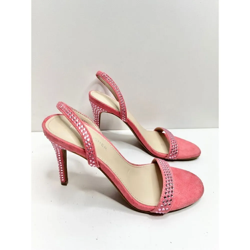 Marc Fisher Sandals Womens 7.5 Pink‎ Open Toe Slingback Heels Rhinestone Accent - Image 3
