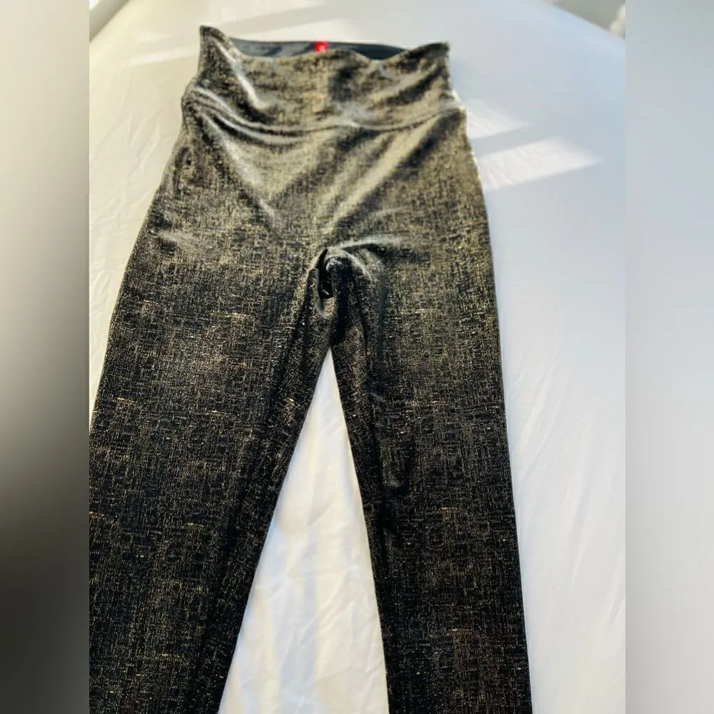Spanx Velvet RARE Leggings Black Gold Metallic Shine High Rise Stretch 20188R - Image 10