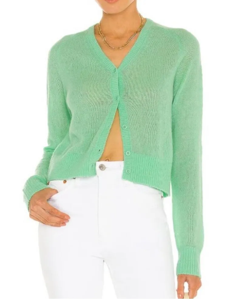 NWT RE/DONE 60S Wool Alpaca Knit Button Down Cardigan Sweater in Spearmint - Image 1