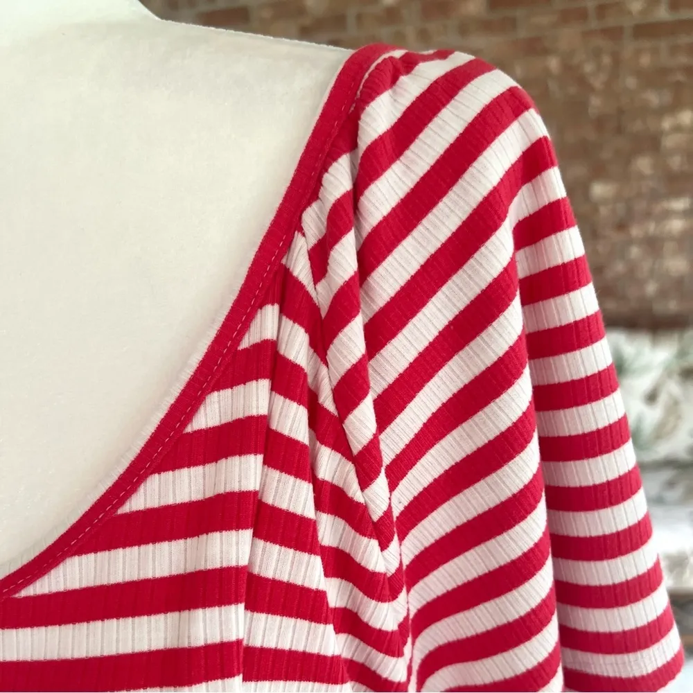 Wrangler Essential Flutter Tee Shirt Red Striped Knit Top 3XL - Image 5